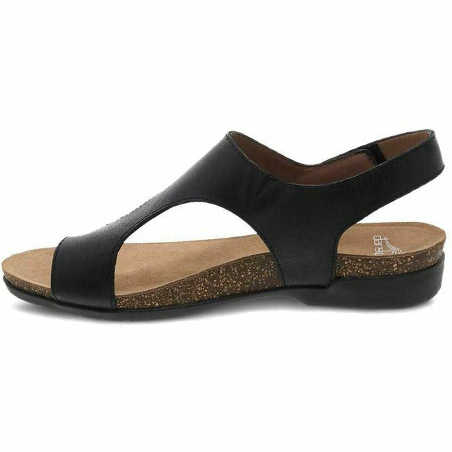 Dansko Women's Reece Toe Loop Leather Sandal in Black Waxy DANSKO FOOTWEAR Roderer Shoe Center