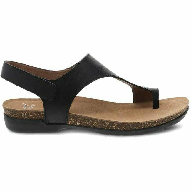 Dansko Women's Reece Toe Loop Leather Sandal in Black Waxy DANSKO FOOTWEAR Roderer Shoe Center