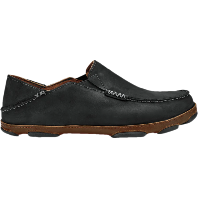 Olukai Men's Moloa Slip On Casual Shoe Black/Toffee Waxed Nubuck OLUKAI FOOTWEAR Roderer Shoe Center