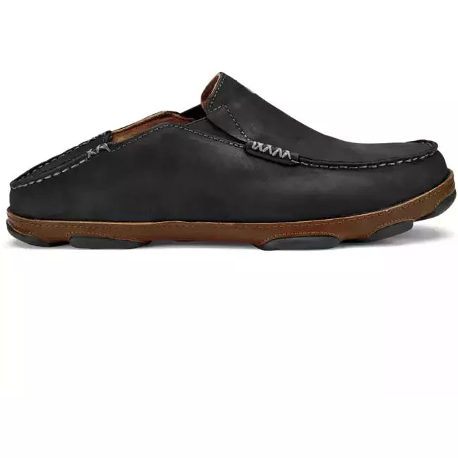 Olukai Men's Moloa Slip On Casual Shoe Black/Toffee Waxed Nubuck OLUKAI FOOTWEAR Roderer Shoe Center