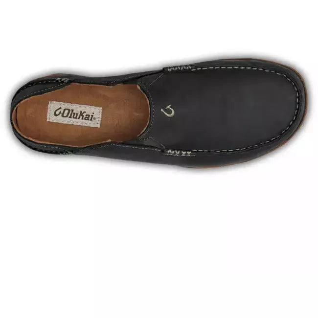 Olukai Men's Moloa Slip On Casual Shoe Black/Toffee Waxed Nubuck OLUKAI FOOTWEAR Roderer Shoe Center