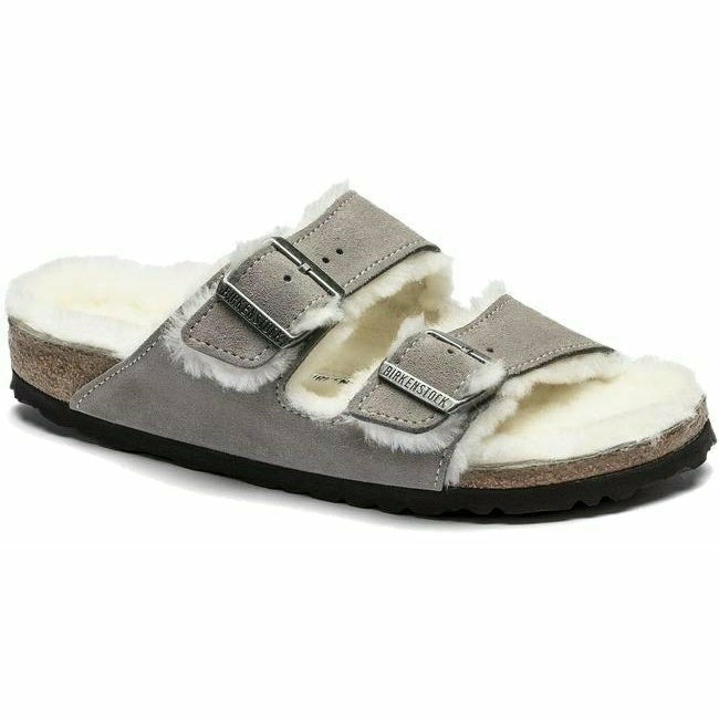 Birkenstock Women's Arizona Shearling Narrow Sandal Stone Coin 1017403