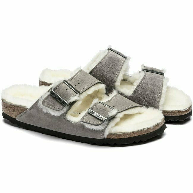 Birkenstock Women's Arizona Shearling Narrow Sandal Stone Coin 1017403