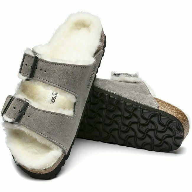 Birkenstock Women's Arizona Shearling Narrow Sandal Stone Coin 1017403
