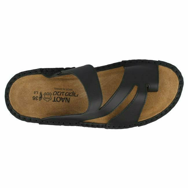 Naot Women's Monterey Slide Toe Loop Wedge Sandal Black Leather NAOT FOOTWEAR Roderer Shoe Center