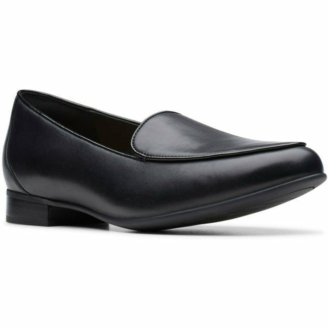Clark Women's Un Blush Ease Slip On Loafer Black Leather CLARKS FOOTWEAR Roderer Shoe Center