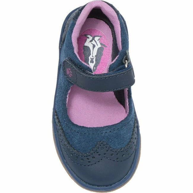 Top down view of Hush Puppies Mary Jane Kids' H-Bella Shoe in Navy with pink accents