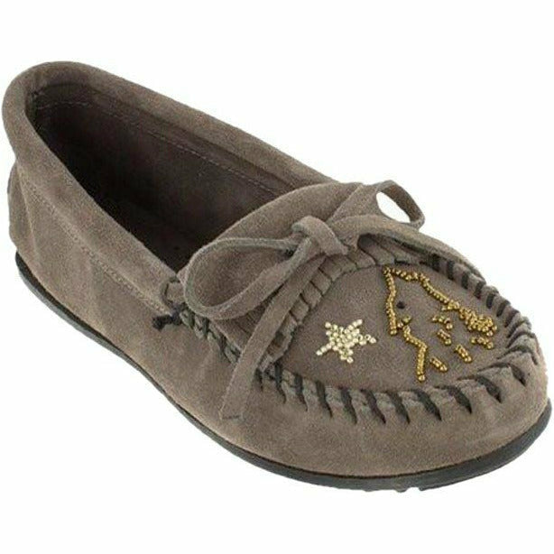 Minnetonka Moccasin Moko Moc Gray MINNETONKA FOOTWEAR Roderer Shoe Center