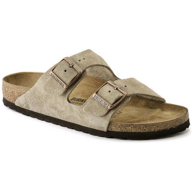 Birkenstock Arizona Taupe suede Sandal with two adjustable straps and cork footbed