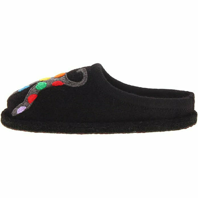 Haflinger Women's Boiled Wool Machine Washable House Slippers Black HAFLINGER FOOTWEAR Roderer Shoe Center