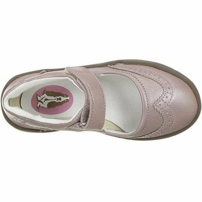 Top down view of Hush Puppies Mary Jane Kids' H-Bella Shoe in rose gold leather