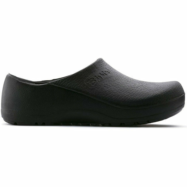 Side view of Black Birkenstock Professional Profi Birki healthcare and utility clog with &