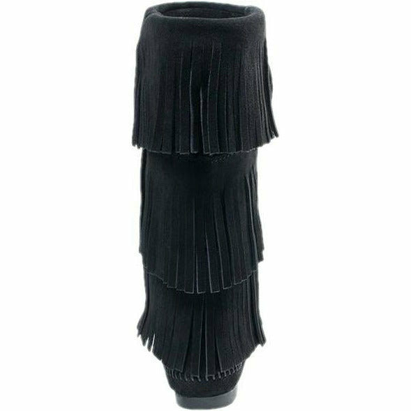 Minnetonka Moccasin  Women's 3-Layer Fringe Boot Black Suede Leather MINNETONKA FOOTWEAR Roderer Shoe Center