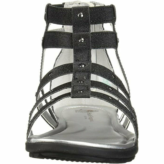 Front of Kids Hush Puppies Addie Sandal in Olive Black