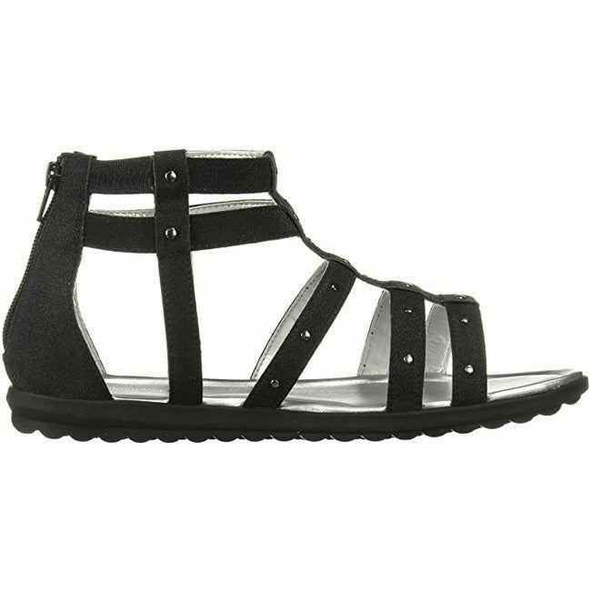 Lateral side of Kids Hush Puppies Addie Sandal in Olive Black with a heel zipper