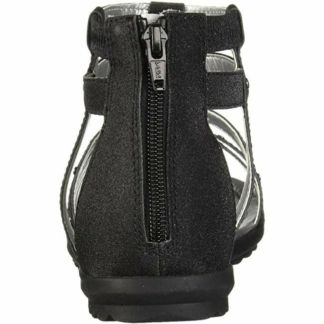 Heel of Kids Hush Puppies Addie Sandal in Olive Black with a heel zipper