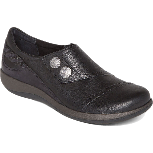 Front angled view of Aetrex Women's Karina Shoe in black leather