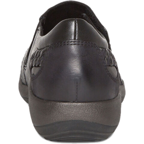 Heel of Aetrex Women's Karina Shoe in black leather with braid