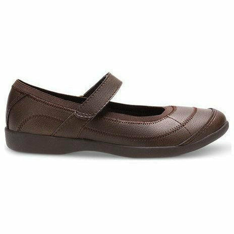 Lateral side of Kids Hush Puppies Mary Jane Reese Shoe in brown leather
