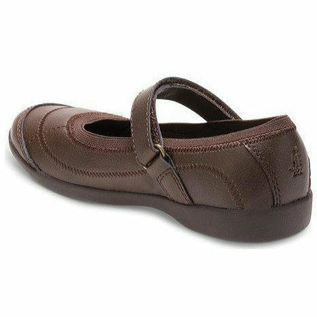 Medial angled view of Kids Hush Puppies Mary Jane Reese Shoe in brown leather