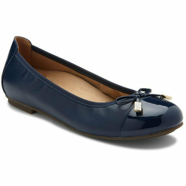 Vionic Women's Minna Casual Ballet Flat Navy Leather/Navy Patent VIONIC FOOTWEAR Roderer Shoe Center