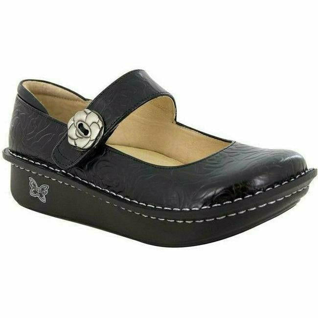 Alegria Women's Paloma Comfort and Support Mary Jane Black Embossed  ALEGRIA FOOTWEAR Roderer Shoe Center