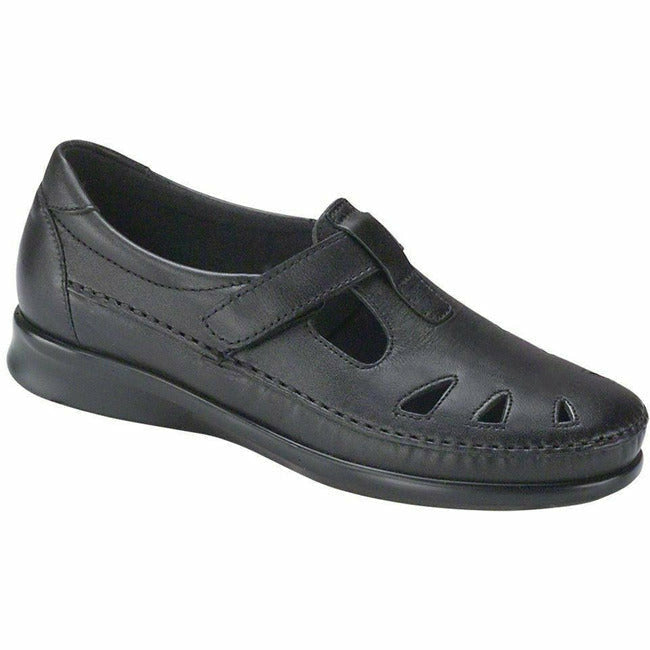 SAS Roamer adjustable velcro closure strap walking shoe Black Leather  SAS FOOTWEAR Roderer Shoe Center