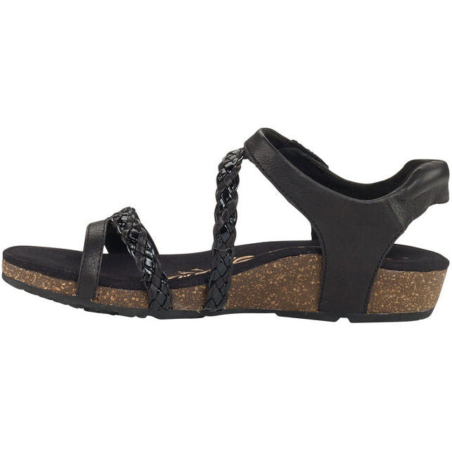 Medial side of Aetrex Women&#39;s Jillian Braided Quarter Strap Sandal in black