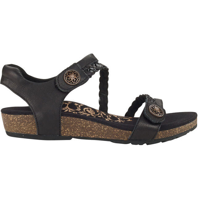 Lateral side of Aetrex Women&#39;s Jillian Braided Quarter Strap Sandal in black
