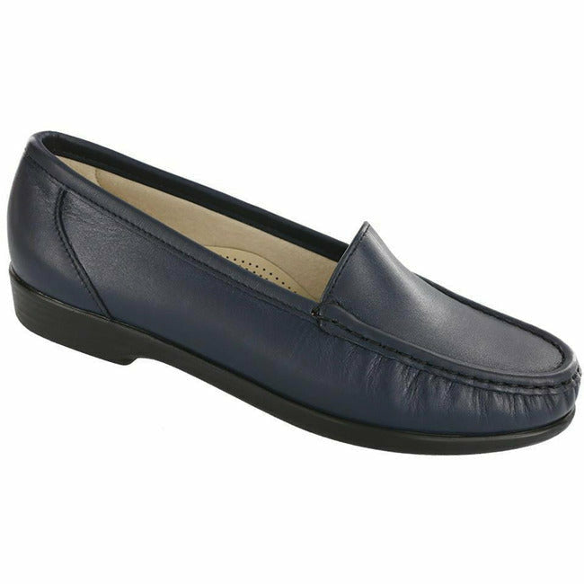 SAS women's Simplify slip on moc toe loafer shoe Navy Leather SAS FOOTWEAR Roderer Shoe Center
