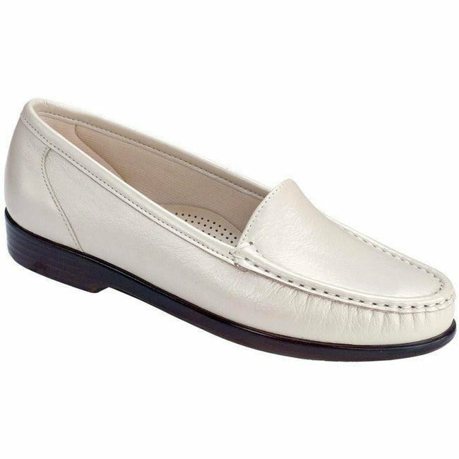 SAS women&#39;s Simplify slip on moc toe loafer shoe Pearl Bone Leather SAS FOOTWEAR Roderer Shoe Center