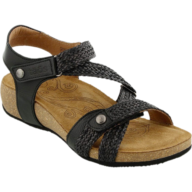 Taos Women's Trulie Sandal Comfort Cork Footbed Black Leather TAOS FOOTWEAR Roderer Shoe Center