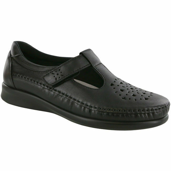 SAS Willow Women's Casual Slip On T-Strap Loafer Black Leather SAS FOOTWEAR Roderer Shoe Center