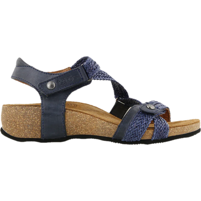 Taos Women's Trulie Sandal Comfort Cork Footbed Navy Leather TAOS FOOTWEAR Roderer Shoe Center
