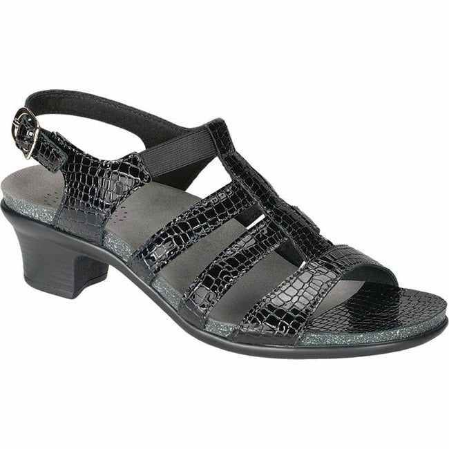 SAS Allegro Women's Leather Strappy Heeled Sandal Black Croc SAS FOOTWEAR Roderer Shoe Center