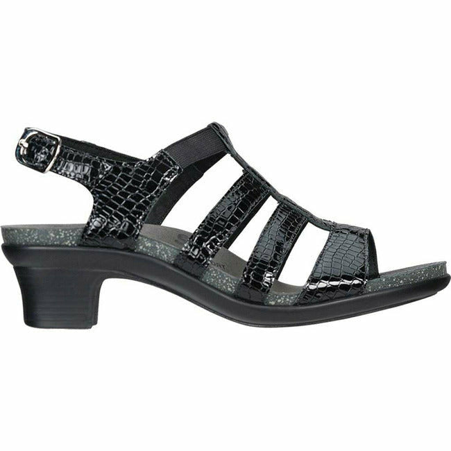SAS Allegro Women's Leather Strappy Heeled Sandal Black Croc SAS FOOTWEAR Roderer Shoe Center