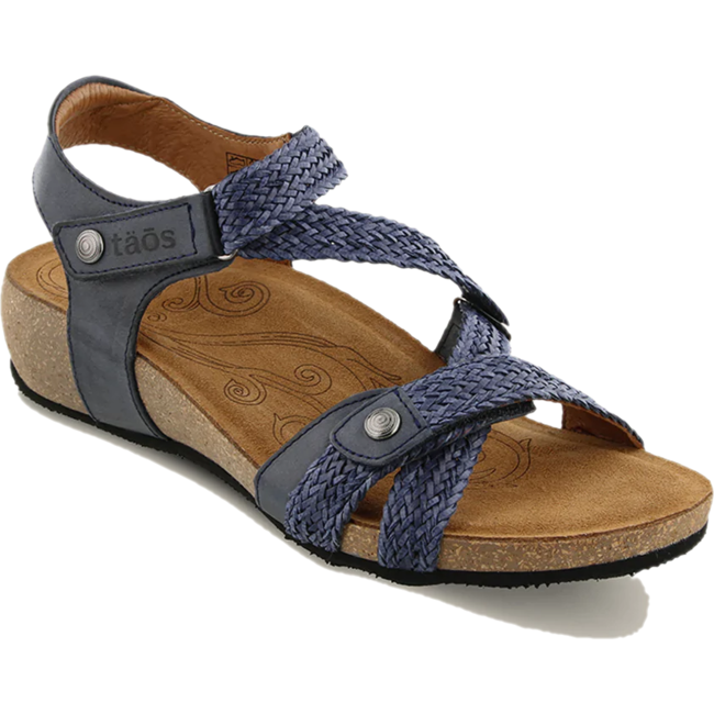 Taos Women's Trulie Sandal Comfort Cork Footbed Navy Leather TAOS FOOTWEAR Roderer Shoe Center