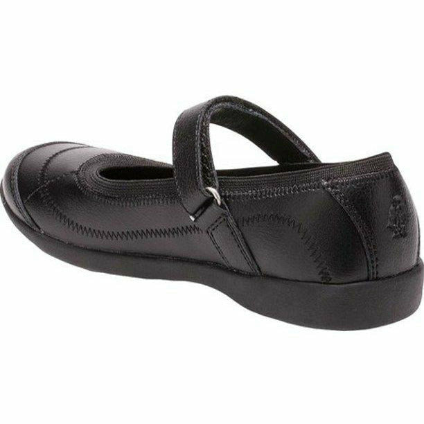 Medial angled view of Toddler Hush Puppies Mary Jane Reese Shoe in black leather