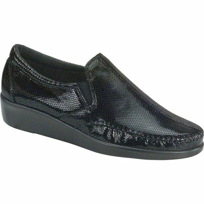SAS Dream Women's Slip On Loafer Moc Black Snake Leather SAS FOOTWEAR Roderer Shoe Center
