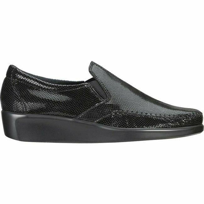 SAS Dream Women's Slip On Loafer Moc Black Snake Leather SAS FOOTWEAR Roderer Shoe Center