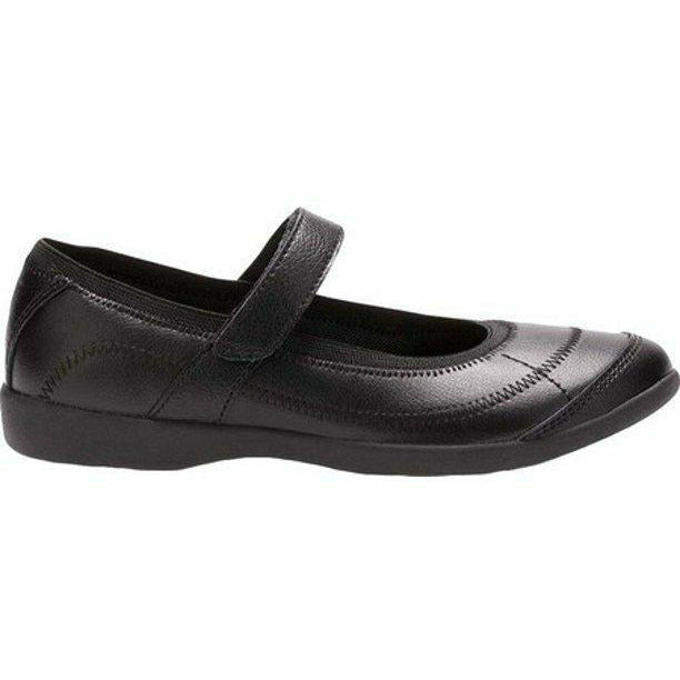 Lateral side of Toddler Hush Puppies Mary Jane Reese Shoe in black leather