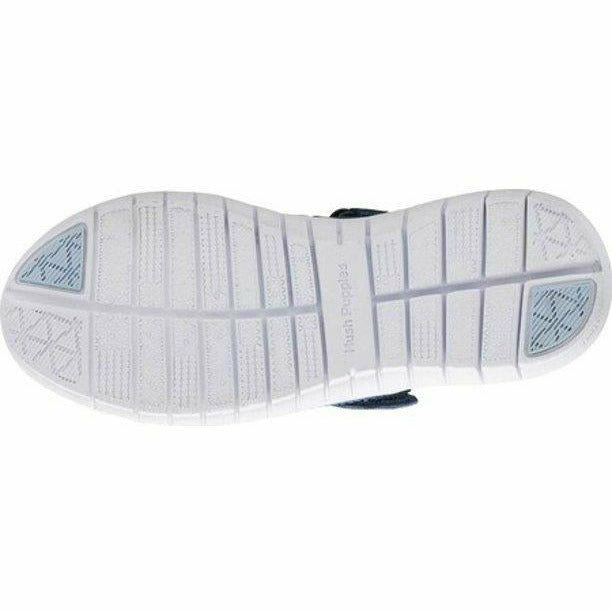 Sole of Kids Hush Puppies Mary Jane H-Flote Tricia Shoe in Navy suede with white outsole