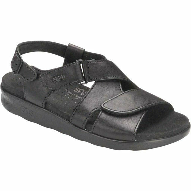 SAS Huggy Women's Adjustable Cross Strap Sandal Black Leather SAS FOOTWEAR Roderer Shoe Center