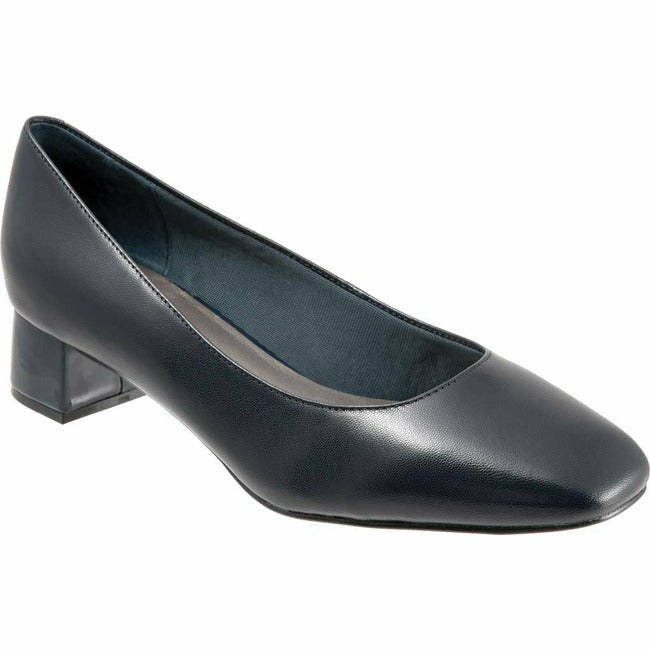 Trotters Women's Lola Cushioned Footbed Pump Navy Leather TROTTERS FOOTWEAR Roderer Shoe Center