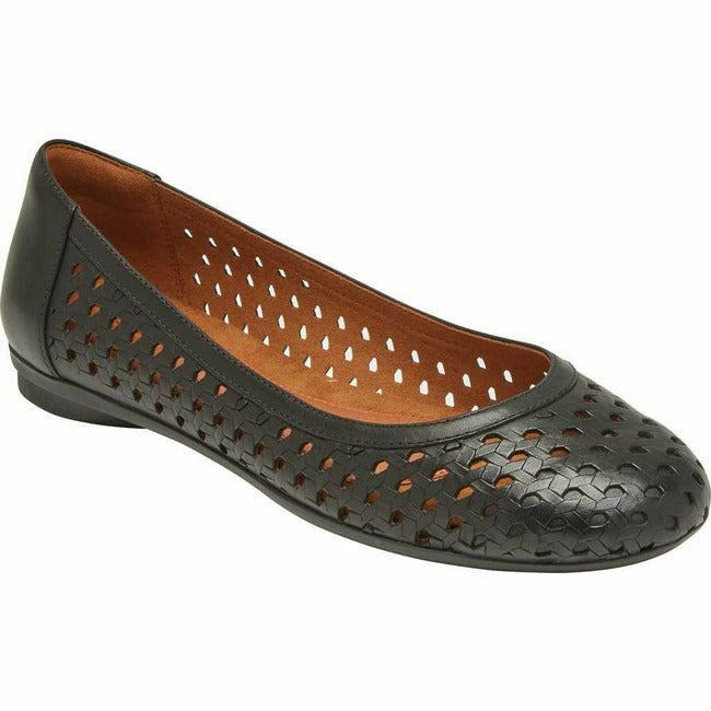 Rockport Women's Cobb Hill Maiika Woven Ballet Flat Black Leather COBB HILL FOOTWEAR Roderer Shoe Center