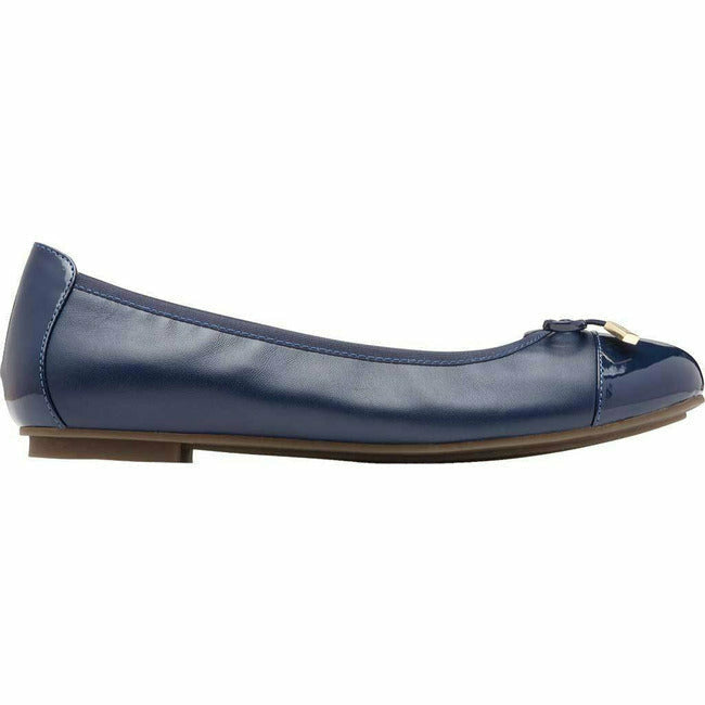 Vionic Women's Minna Casual Ballet Flat Navy Leather/Navy Patent VIONIC FOOTWEAR Roderer Shoe Center