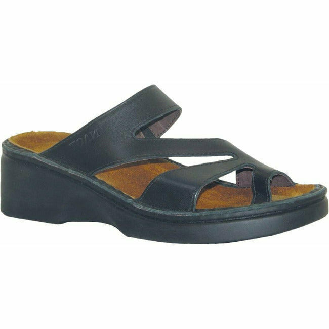 Naot Women's Monterey Slide Toe Loop Wedge Sandal Black Leather NAOT FOOTWEAR Roderer Shoe Center