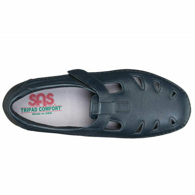 SAS Roamer adjustable velcro closure strap walking shoe Navy Leather  SAS FOOTWEAR Roderer Shoe Center