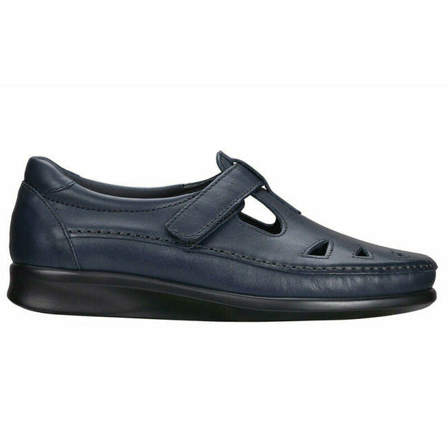 SAS Roamer adjustable velcro closure strap walking shoe Navy Leather  SAS FOOTWEAR Roderer Shoe Center