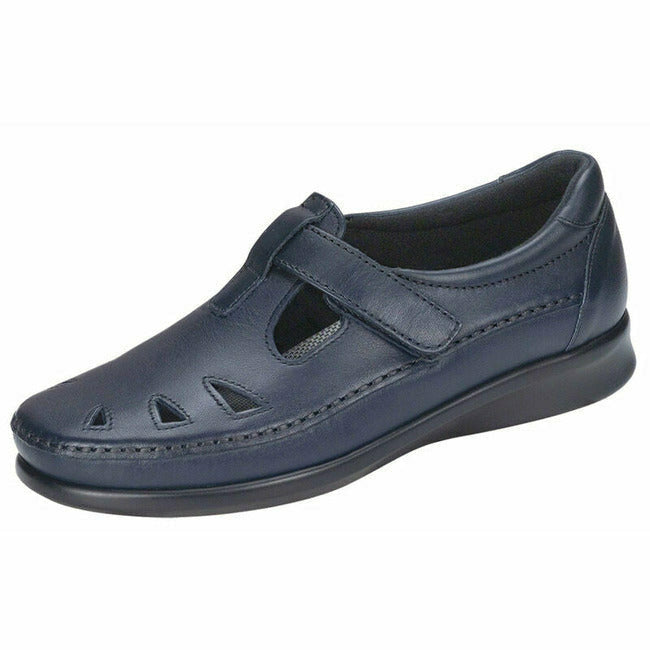 SAS Roamer adjustable velcro closure strap walking shoe Navy Leather  SAS FOOTWEAR Roderer Shoe Center